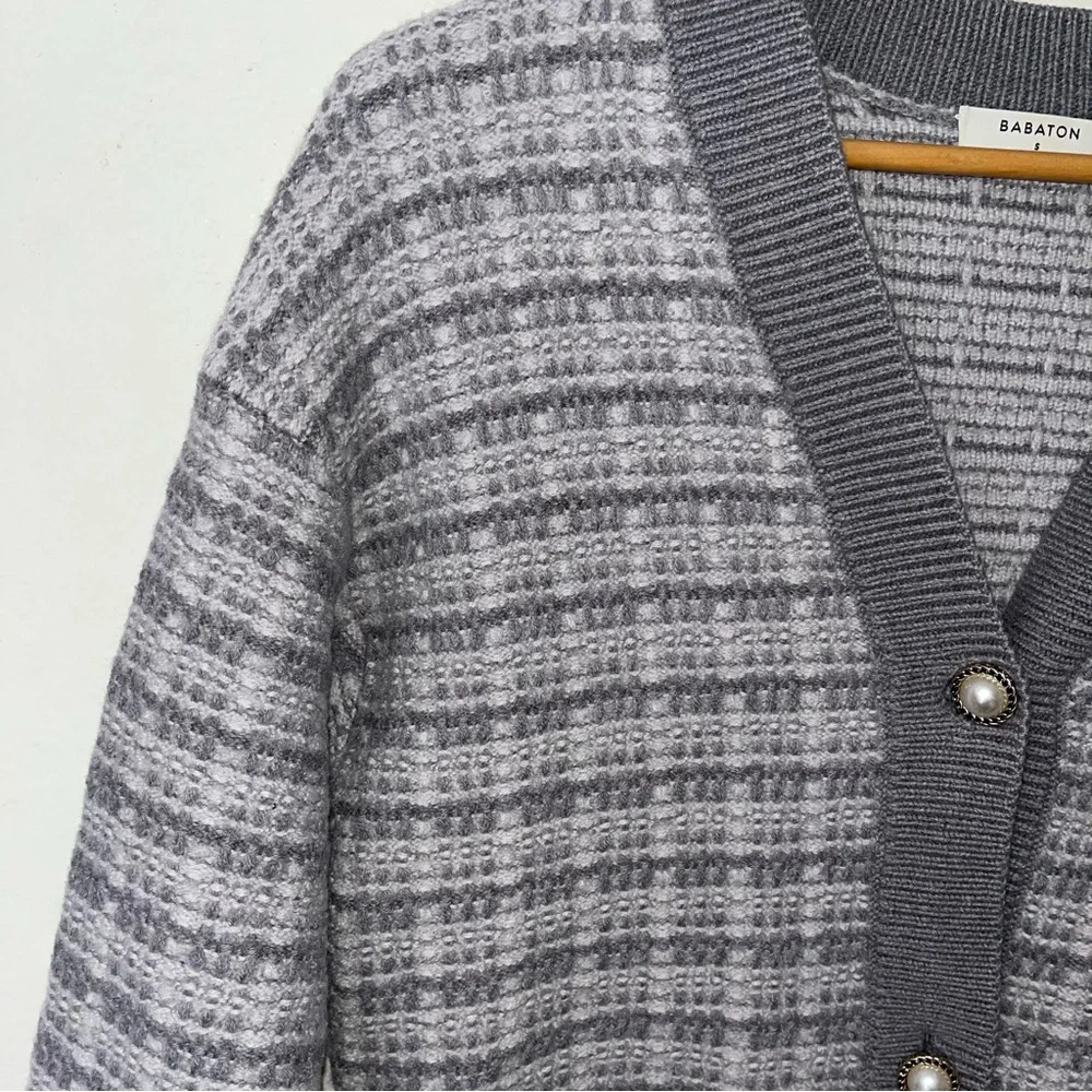 Aritzia | Babaton 100% Merino Wool Lacer Grey/White Cardigan Size S